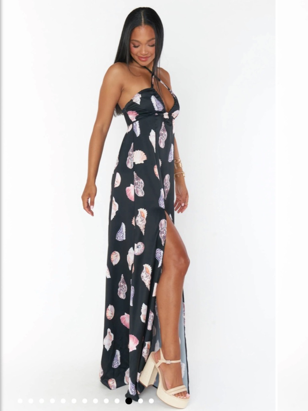 Show Me Your MuMu Milo’s Maxi Dress -  Black with Pink & Cream Shell Print - Picture 2 of 15